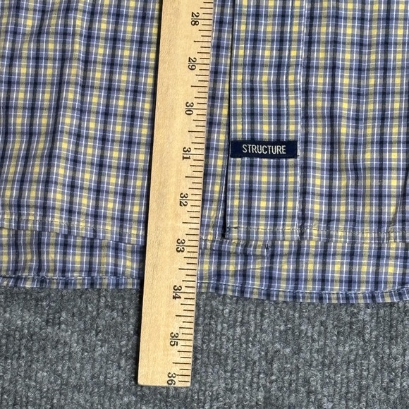 Structure Shirt Mens XL Blue Yellow Plaid Button Down Short Sleeve Cotton Casual - Picture 9 of 12